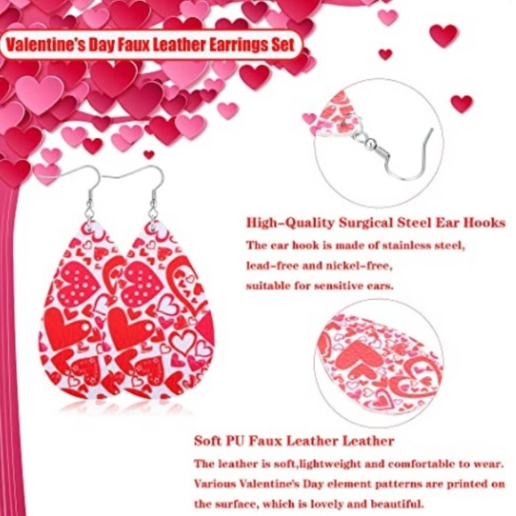 5/$25 Valentines Earrings Heart Shaped Earrings Valentines Day Faux Leather Earr - Picture 4 of 7